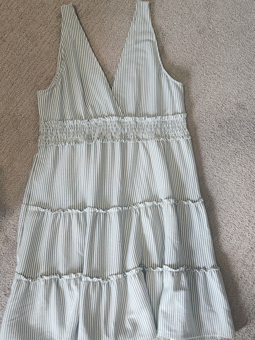American Eagle Striped V-Neck Tiered Sundress in Light Sage
